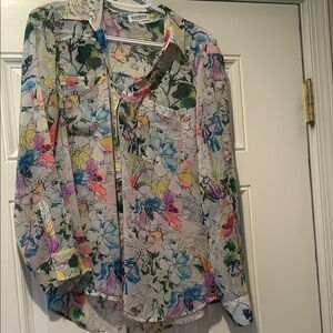 Express Multicolor Floral Sheer Portofino Blouse